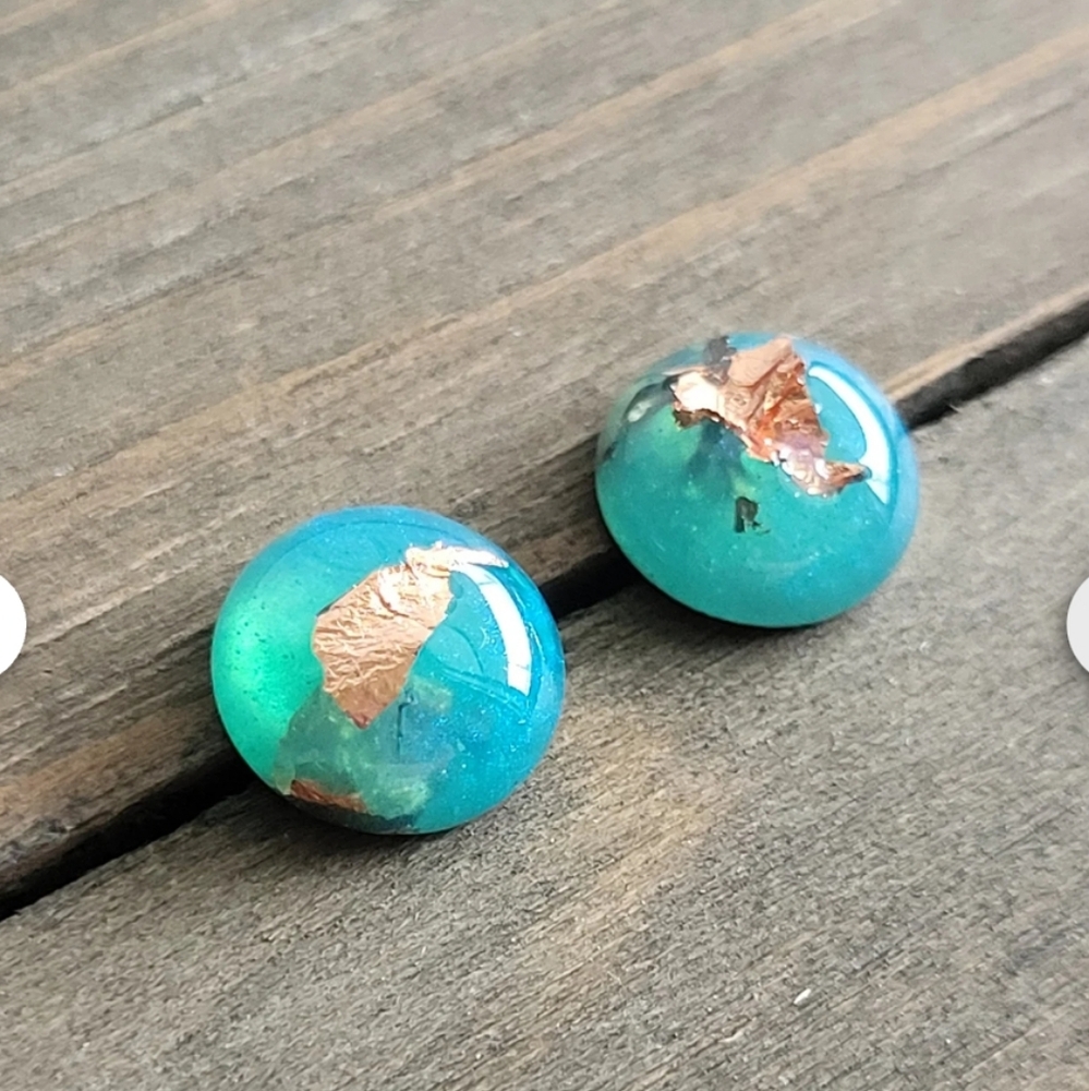 Mermaid Blue Drop Gold Resin Earrings- Handmade Earrings- Resin Earrings- Resin